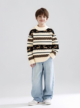 男童套头毛衣秋冬款圆领新款儿童装大男孩加厚针织衫春秋冬季洋气