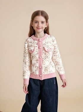 舒适新款多巴胺穿搭女童小香风公主针织衫春秋开衫毛衣外套童装