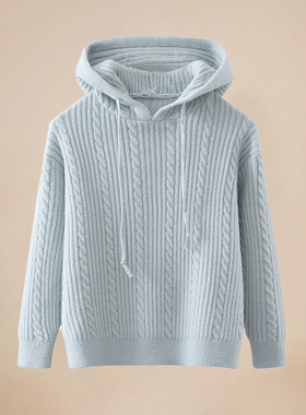 男女童清新麻花针织连帽柔软休闲风抽绳调节简约宽松舒适保暖毛衣