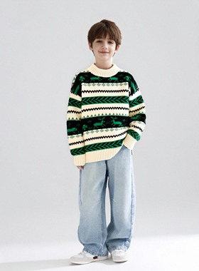 男童套头毛衣秋冬款舒适新款儿童装大男孩加厚针织衫春秋冬季洋气
