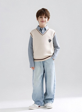 男童全棉毛衣学院风针织假两件衬衫领男孩秋冬加厚春秋洋气帅气潮