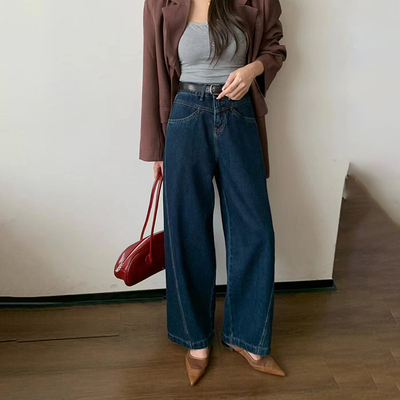 爆犀牛~阔腿牛仔裤垂感直筒显瘦
