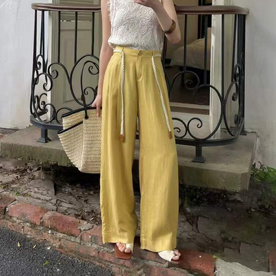 爆犀牛2025夏季新款天丝亚麻宽松窄版阔腿裤女垂感棉麻休闲直筒裤