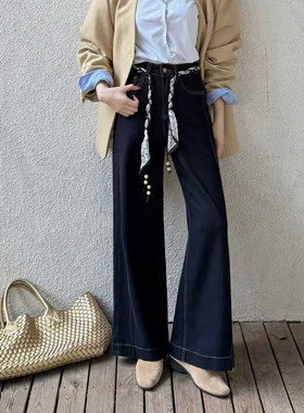 黑金直筒裤！2025秋欧货宽松显瘦遮跨阔腿牛仔裤女高腰垂感直筒裤