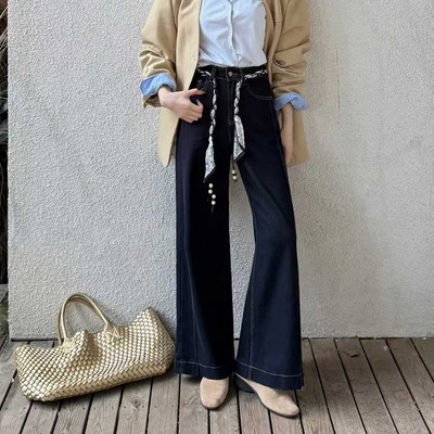 黑金直筒裤！2025秋欧货宽松显瘦遮跨阔腿牛仔裤女高腰垂感直筒裤