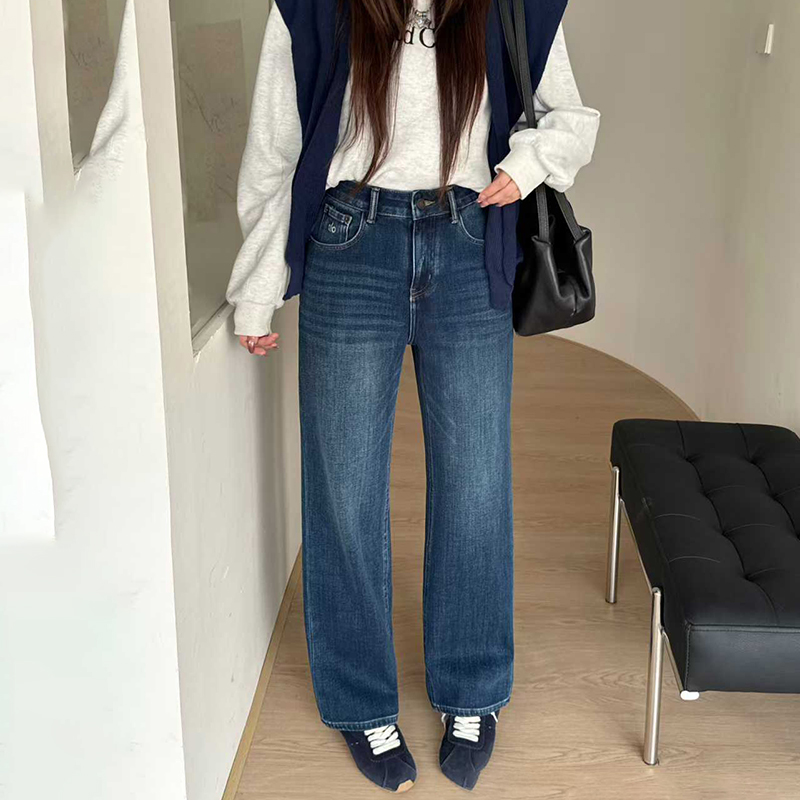 加绒四面弹腿精裤！2025秋冬新款窄版直筒裤女窄窄裤高腰牛仔裤