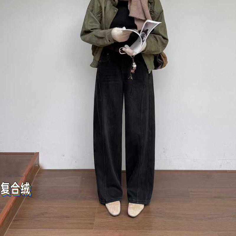 爆犀牛2025冬季新款高腰宽松加绒加厚弯刀牛仔裤女阔腿裤直筒长裤,女装/女士精品,牛仔裤,淘宝优惠券,粉丝福利购,淘宝优惠卷