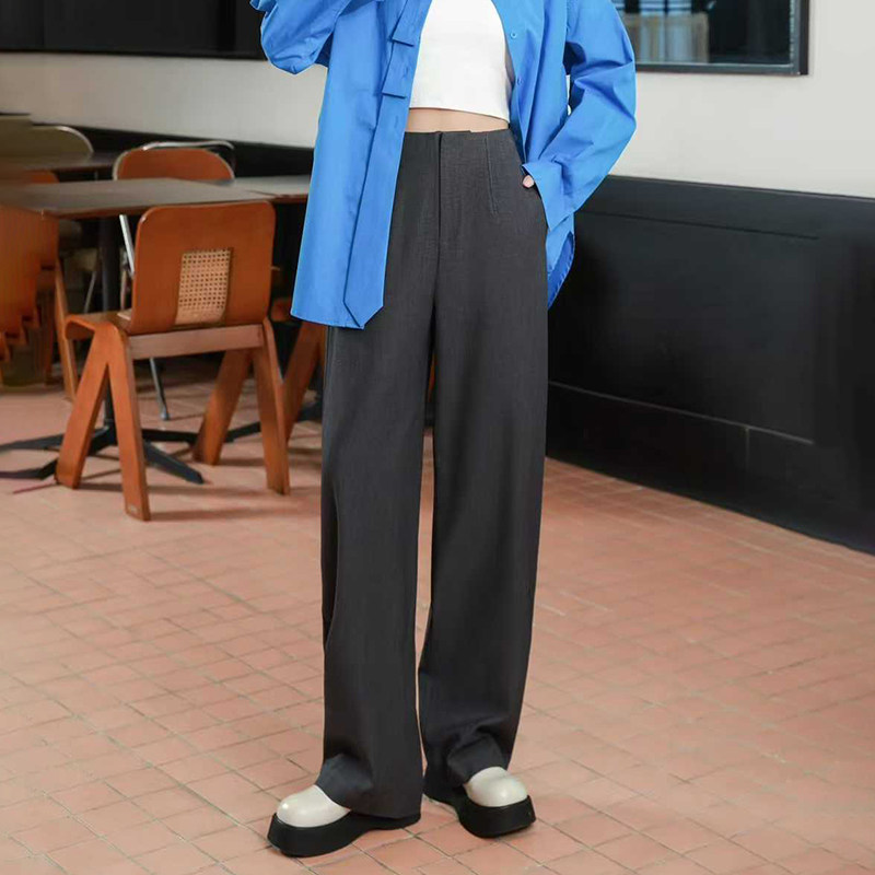 西装垂感阔腿裤女2025春秋新款羊毛混纺高腰休闲裤直筒弯刀裤长裤
