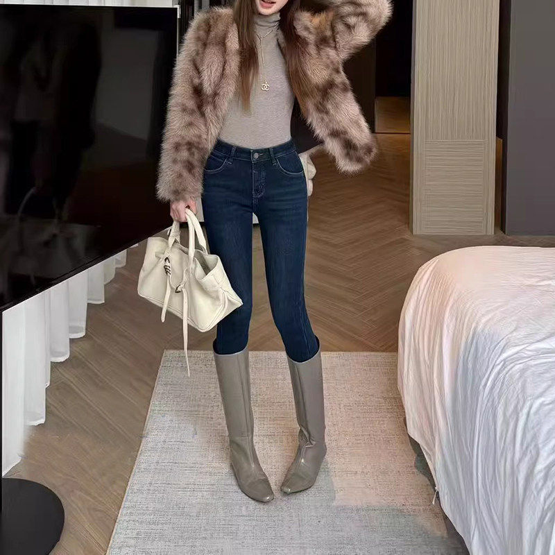 韩尚裤业2025冬季新款高腰弹力加绒加厚修身小脚牛仔裤女九分靴裤,女装/女士精品,牛仔裤,淘宝优惠券,粉丝福利购,淘宝优惠卷