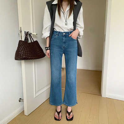 【贝家高货】2026夏高腰显瘦微喇裤女夏薄款小个子九分喇叭牛仔裤
