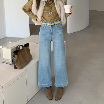 十三行品牌！2025加绒今年流行的奶奶裤小个子女九分直筒牛仔裤