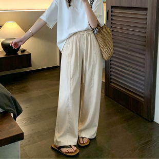 冰丝棉~2026夏季新款高腰宽松休闲阔腿裤女弯刀裤垂感直筒香蕉裤