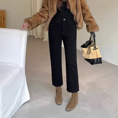 阿里莎莎直筒九分烟管牛仔裤加绒