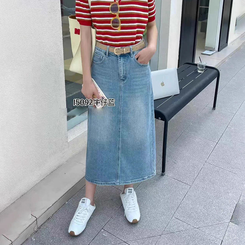 韩尚裤业2025春夏季新款水洗牛仔裙半身裙女宽松慵懒风后开叉a字