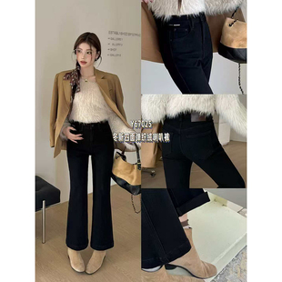 女九分微喇加绒薄绒喇叭裤 小个子闭眼冲 2025秋冬加绒黑色牛仔裤