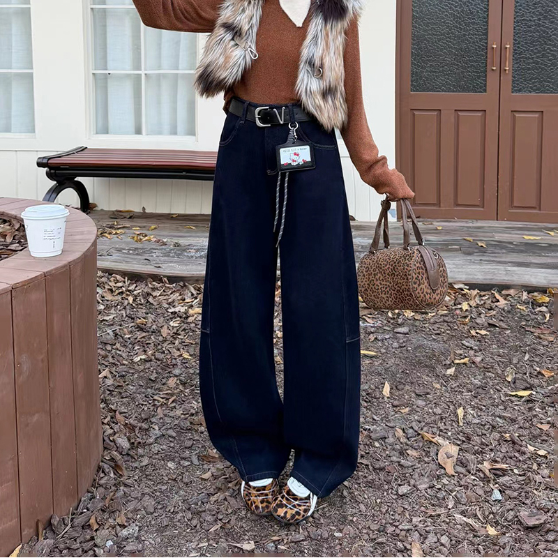 加绒加厚冬季弯刀牛仔裤垂感显瘦