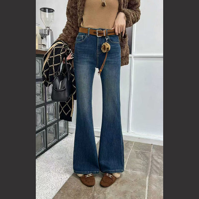 秋冬加绒修身微喇牛仔裤长裤显瘦