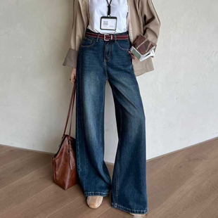女显瘦显高直筒拖地裤 高腰复古宽松阔腿牛仔裤 新款 爆犀牛2025秋季