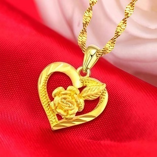 玫瑰之恋金色吊坠项链女玫瑰之心爱心吊坠锁骨链送妈妈送爱人礼物