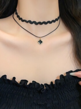 黑色四叶草网红项圈颈链choker锁骨链女颈带脖子蕾丝2026新款项链