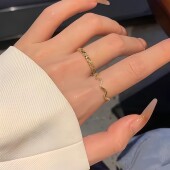 金色条纹戒指2件套网红冷淡风戒指小众设计素圈指环开口情侣款 戒