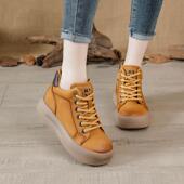 2025秋冬新款 商场撤柜复古休闲鞋 加绒短靴子厚底真皮系带休闲鞋