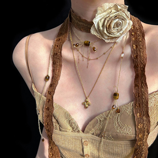 SU浮空岛「乌木鎏金」小众高级感锁骨链美拉德毛衣链串珠项链套装