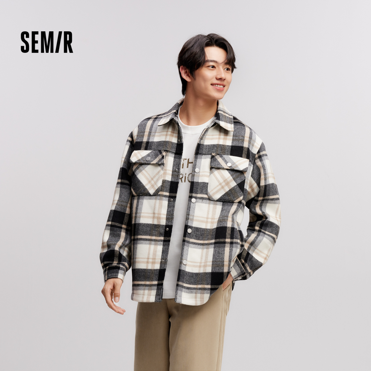 森马毛呢外套经典格纹上衣