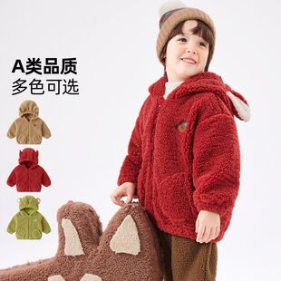 嘟嘟家宝宝加绒外套冬季儿童加厚毛毛衣秋冬新款男女童连帽卫衣潮