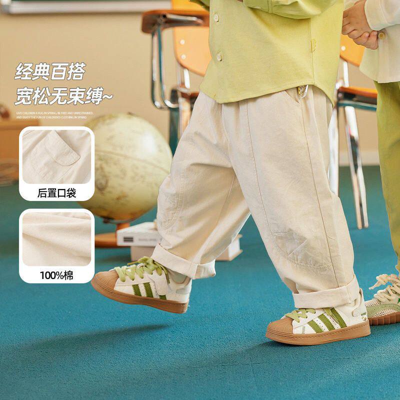 儿童全棉裤子春装洋气男童纯棉直筒裤春秋装宝宝休闲运动裤男孩潮