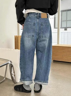 秒发诗歌兰新款女装25冬02287牛仔裤宽松显瘦百搭九分弯刀休闲裤