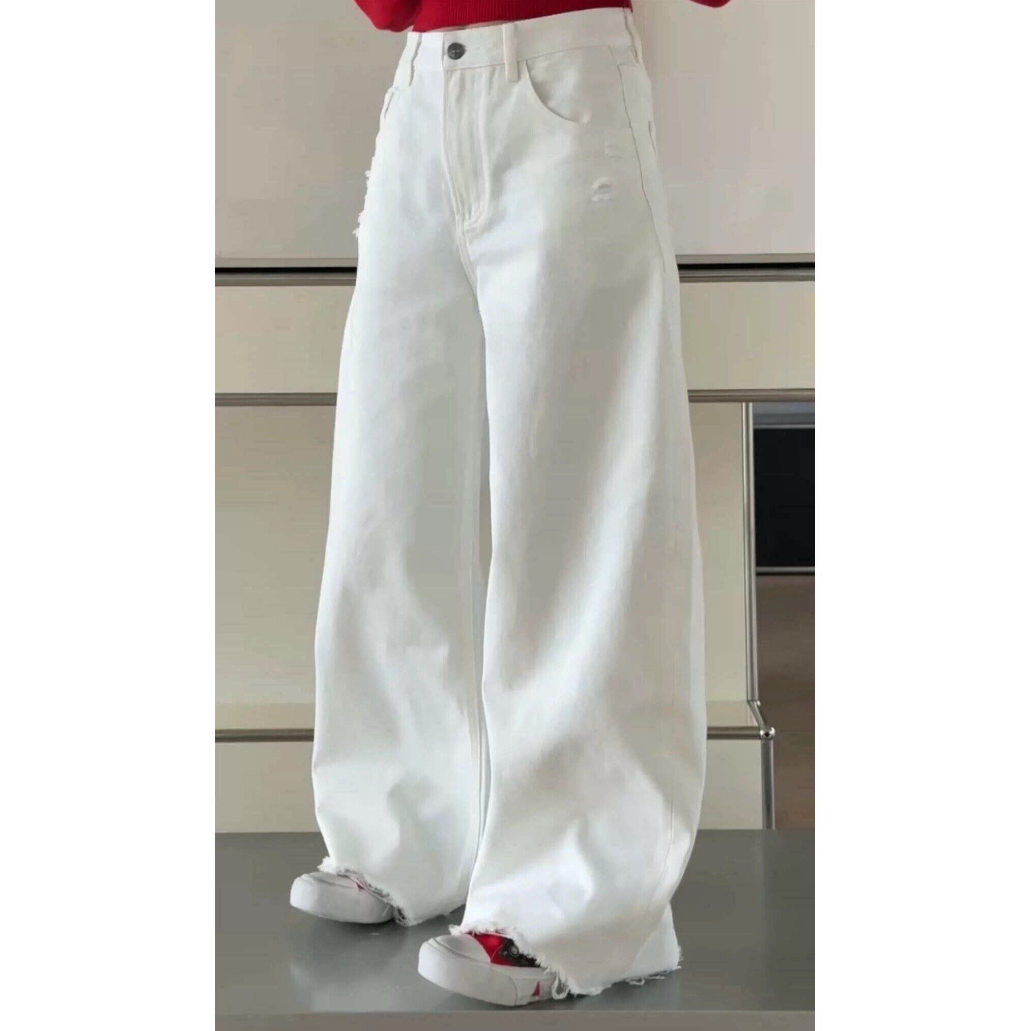 诗歌兰女装2026春款 55017休闲个性街头风破洞裤毛边牛仔裤女