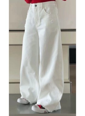 诗歌兰女装2026春款 55017休闲个性街头风破洞裤毛边牛仔裤女