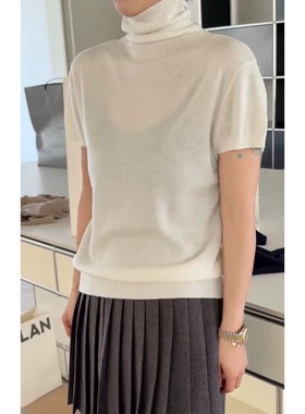 秒发诗歌兰39010舒适优雅法式堆堆领短袖薄款针织衫女2025秋冬新