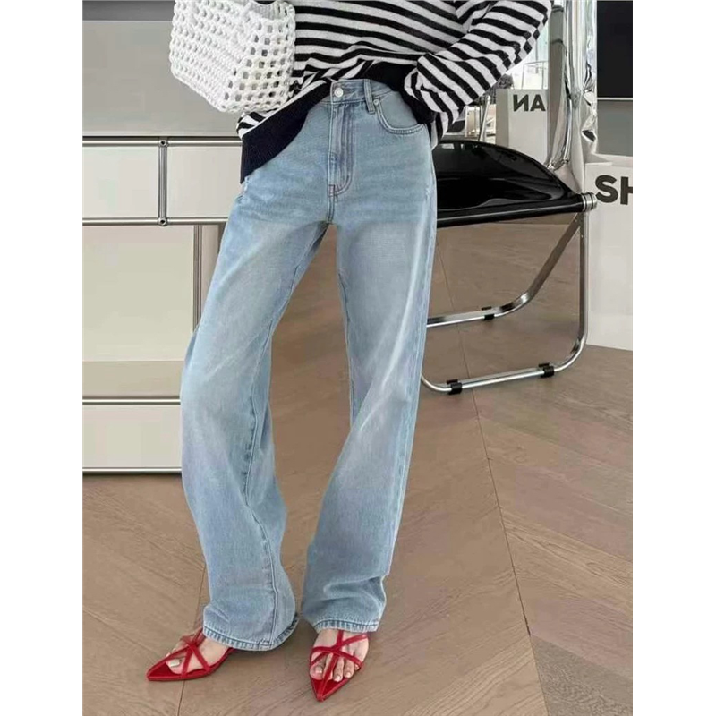 秒发诗歌兰女装2025秋季新款25013简约温柔磨破显瘦直筒牛仔裤女