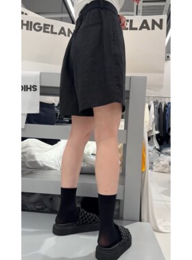 秒发诗歌兰58221时髦气质南瓜色后松紧腰麻料短袖25秋季新款女装