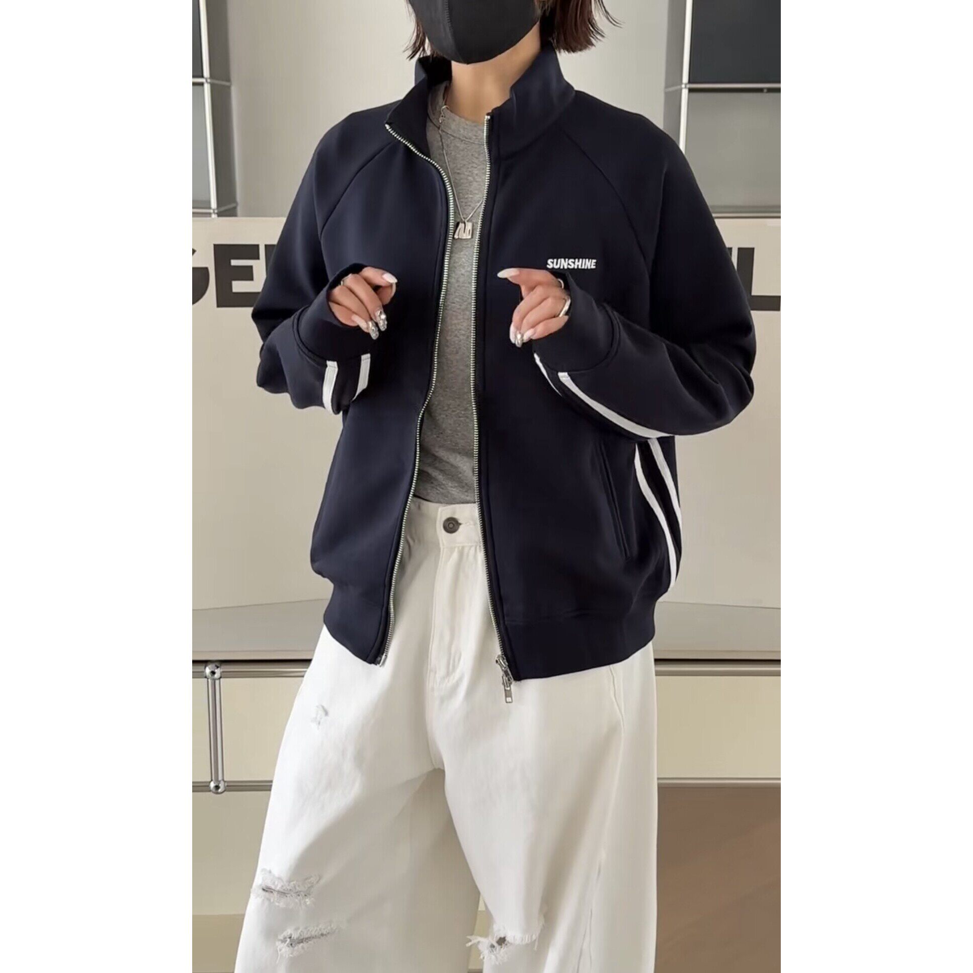 正品诗歌兰26-223女装2026春款时尚气质灰色立领宽松休闲卫衣外套