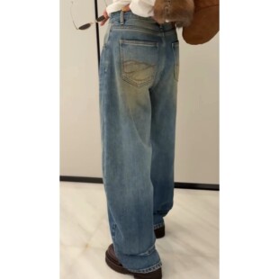 女2025冬季 薄绒牛仔裤 新 街头复古休闲弯刀裤 秒发诗歌兰C18171美式