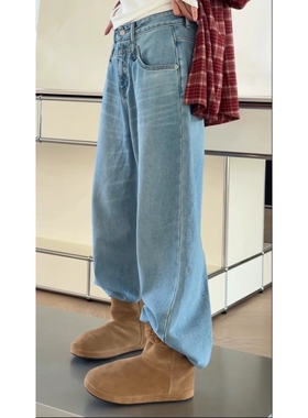 秒发25年新款诗歌兰09788时尚休闲韩系猫抓纹加绒靴裤牛仔裤女装