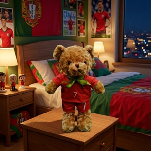 C罗葡萄牙周边生日礼物送男生泰迪熊毛绒玩偶梅西内马尔足球公仔