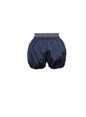 【清仓福利】LarvaCosmos｜复古格纹拼接深蓝色松紧腰花苞短裤