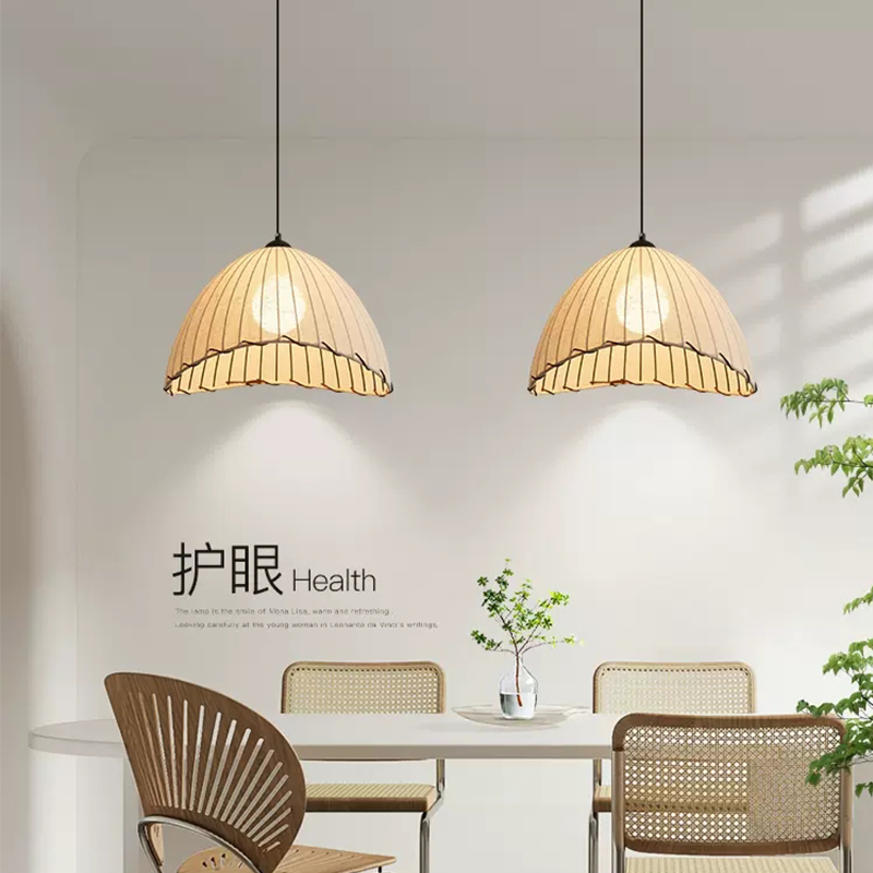布艺吊灯麻布吊灯棉麻创意复古乡村极简日式卧室客厅阳台吧台灯