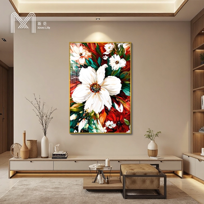 高端轻奢客厅酒店书房玄关时尚肌理油画花卉花朵晶瓷装饰画挂画