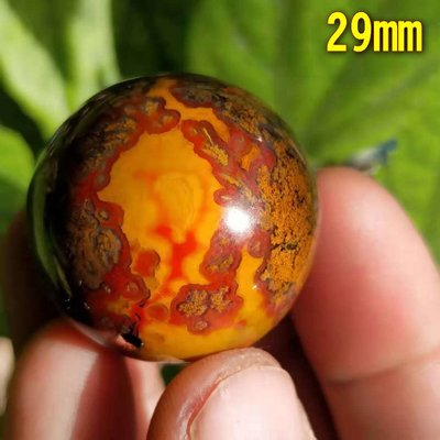 宣化战国红玛瑙29mm圆珠圆球红黄主色旺财草花大珠子手串项链配珠