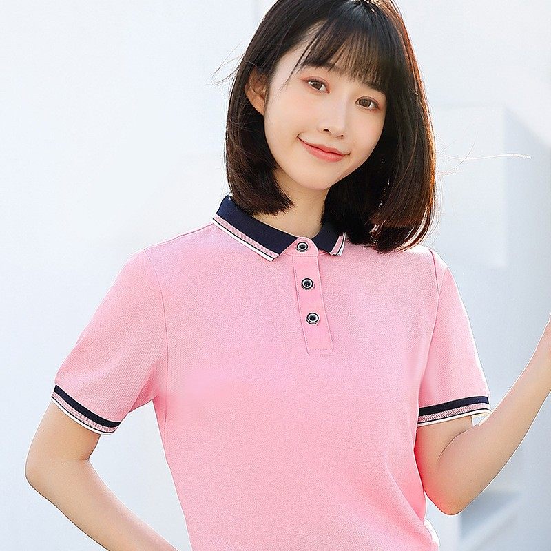 短袖印花翻领女T恤衫棉定制LOGO图片