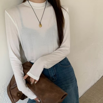 2025冬新款韩版宽松休闲时尚百搭显瘦半高领显瘦天丝羊毛打底衫女