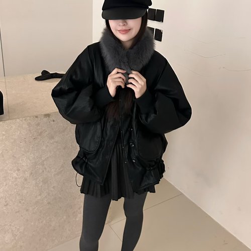 2025冬新款毛领显瘦保暖时尚皮羽绒服外套女