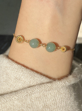 天然翡翠玉珠手串14K包金手链