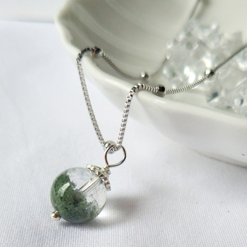 天然绿幽灵吊坠女款聚宝盆项链