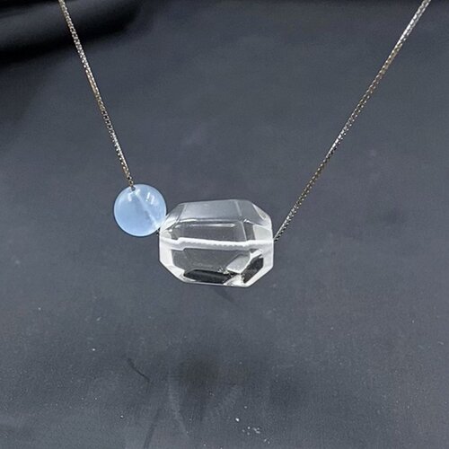 天然随形白水晶海蓝宝吊坠925银项链锁骨链女款补水缺水饰品礼物
